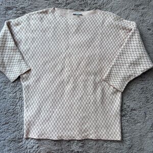 Sioni Boat Neck Sweater Women’s Size Small White with Tan Ovals